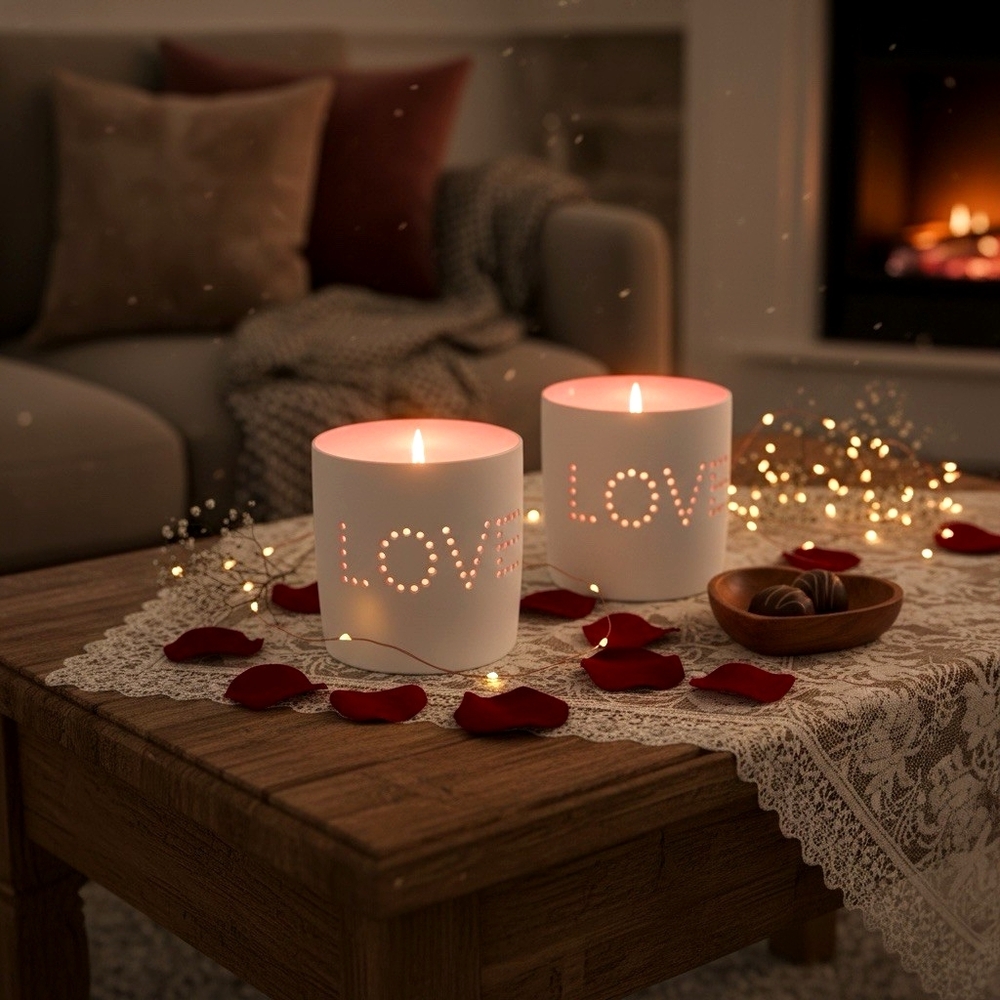 Holiday Lane LOVE Cutout Ceramic Votive Candle Holders Pink White Pair NWOT
